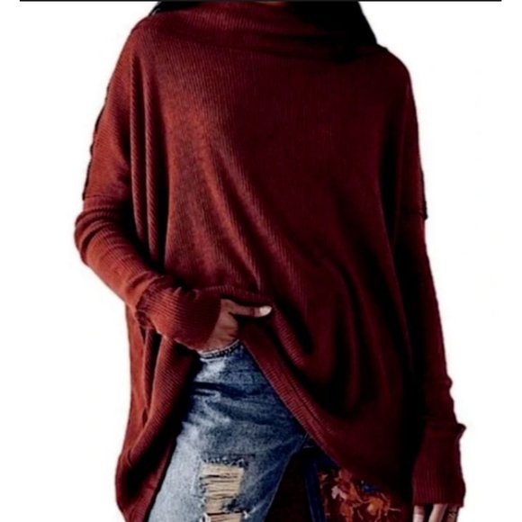 NWT Free People Sweater XS Oversized Cowl Neck Draped Tunic Top Date Night Wine - Picture 2 of 13